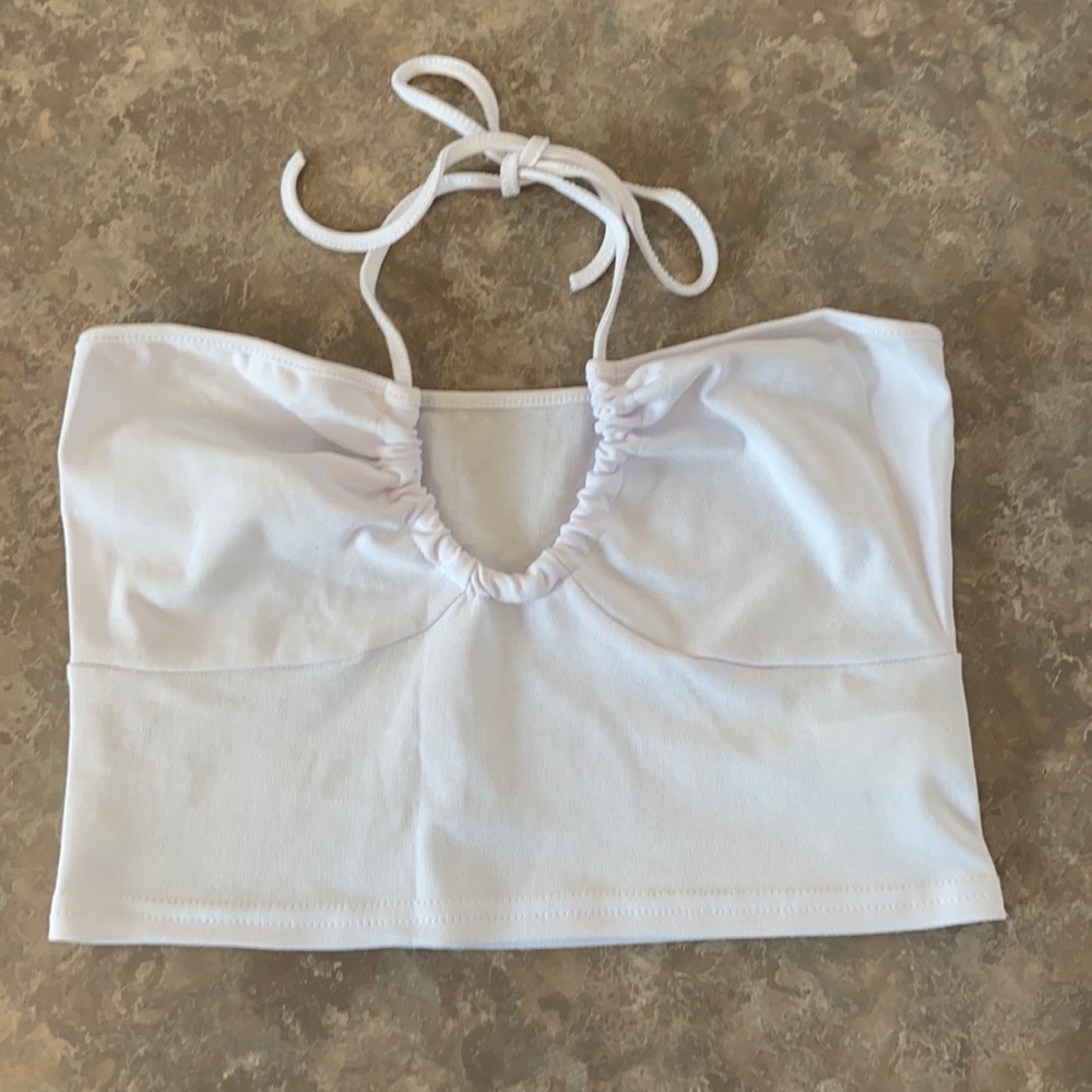 Cropped white halter tube top